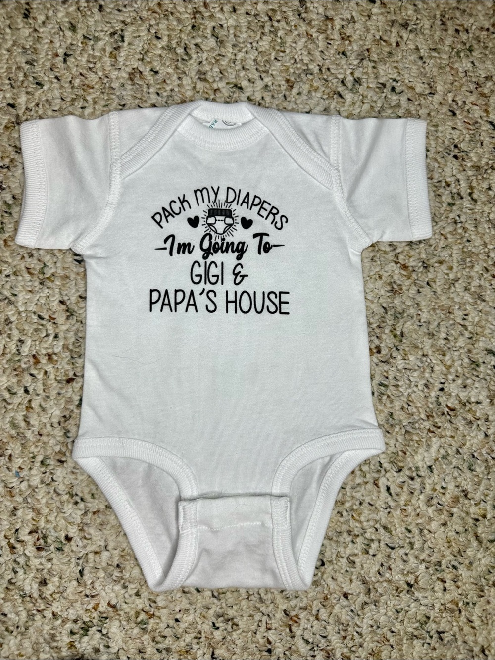 Rabbit Skins White Baby Onsie “Pack My Diapers I'm Going To Gigi & Papa's House”